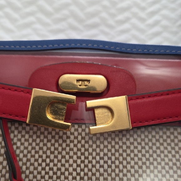 Tory Burch Lee Radziwill Bag w/ Raincoat Red and Blue Accents - Picture 8 of 16